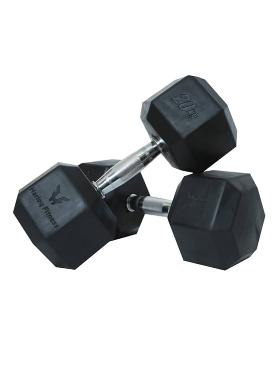 Harley Fitness Premium Rubber Coated Bouncing Hex Dumbbells - Pair