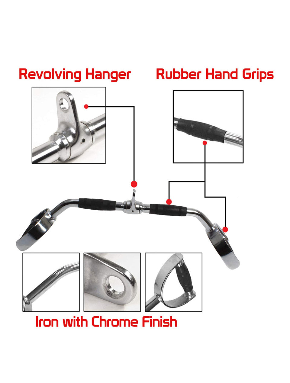 Parallel D Handle Grip Lat Pull Down Bar -  Lat Attachment