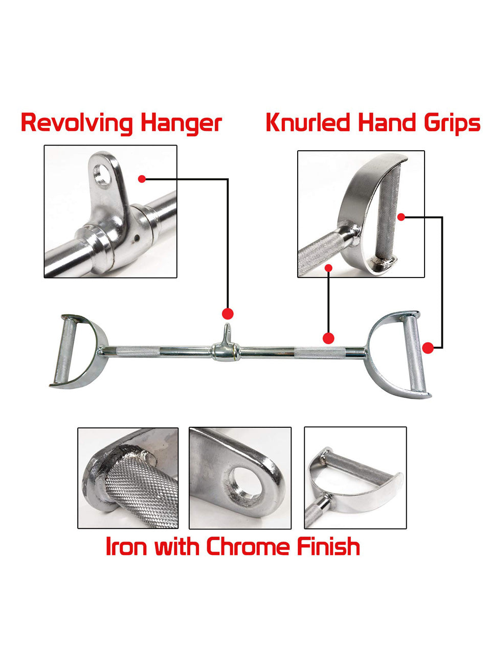 Lat Attachment - Straight Lat Pull Down Bar with D Handle - 35 Inches