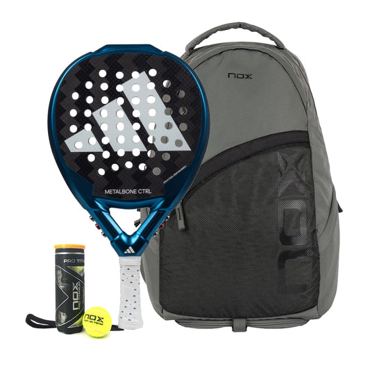 Adidas Metalbone Ctrl 3.3 2024 Padel Racket + Nox Street Backpack Padel Bag Grey + NOX PRO Titanium 3 Padel Balls Can