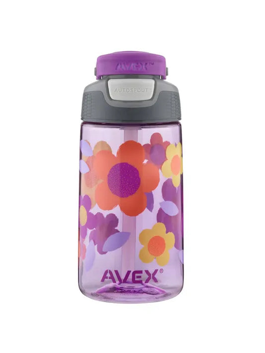 Avex Freestyle Autoseal 160Z Light Purple Flower Kids Water Bottle