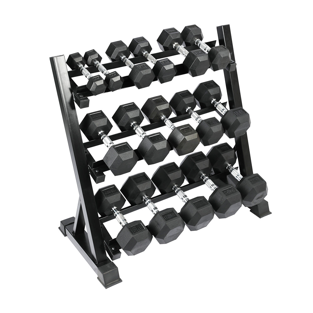 Hex Dumbbell Set 2.5 to 20 Kg (8 Pairs) with Dumbbell Rack