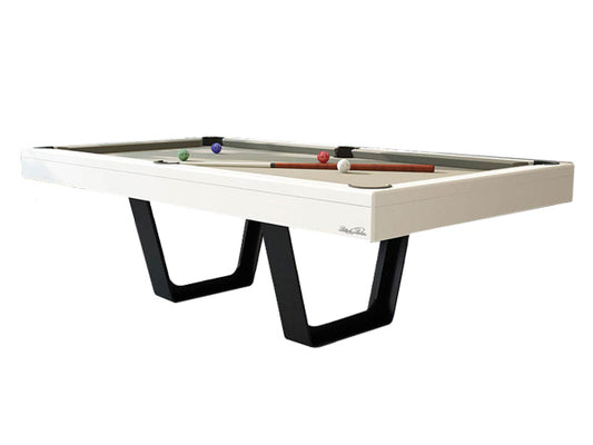 Billiards Breton Aero Pool Table in White Satin Finishing w/ Metallic Black Legs 8ft