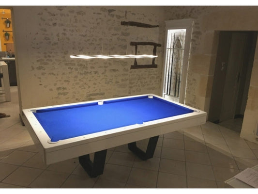 Billiards Breton Aero Pool Table in White Satin Finishing w/ Metallic Black Legs 8ft