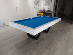 Billiards Breton Aero Pool Table in White Satin Finishing w/ Metallic Black Legs 8ft