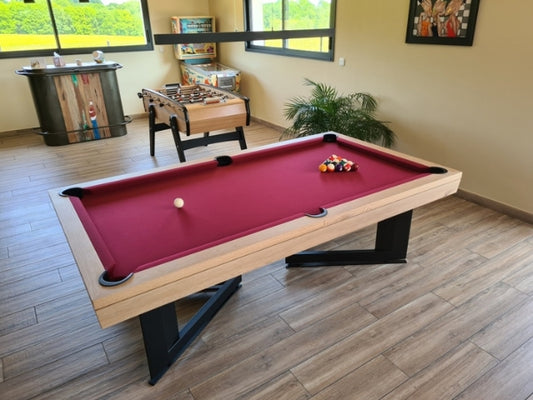 Billiards Breton Break US Pool Table in Solid Natural Oak 2 w/ Metallic Legs Black Finishing 8ft