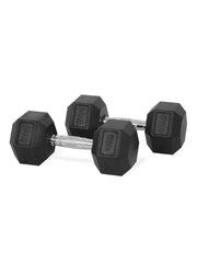 Body Sculpture Hex Rubber Dumbbell with Chrome Handle 1kg - 25kg Pair