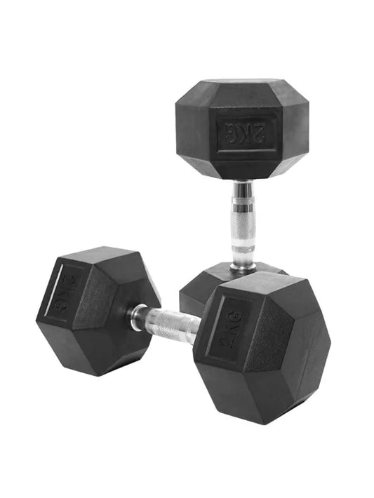 Body Sculpture Hex Rubber Dumbbell with Chrome Handle 1kg - 25kg Pair