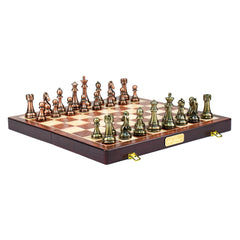 Harley Fitness 52cm x 52cm Wooden Chess Board with Metal Brass and Bronze Pieces Set - S5026M