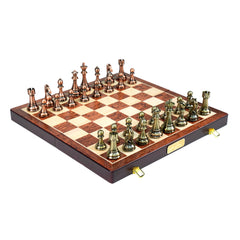 Harley Fitness 52cm x 52cm Wooden Chess Board with Metal Brass and Bronze Pieces Set - S5026M