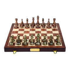 Harley Fitness 52cm x 52cm Wooden Chess Board with Metal Brass and Bronze Pieces Set - S5026M