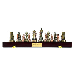 Harley Fitness 52cm x 52cm Wooden Chess Board with Metal Brass and Bronze Pieces Set - S5026M