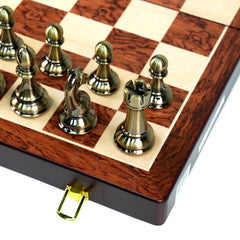 Harley Fitness 52cm x 52cm Wooden Chess Board with Metal Brass and Bronze Pieces Set - S5026M