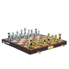 Harley Fitness Professional Wooden Chess Board with Metal Glossy Golden and Silver Chess Pieces Set - S5626D