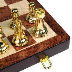 Harley Fitness Professional Wooden Chess Board with Metal Glossy Golden and Silver Chess Pieces Set - S5626D