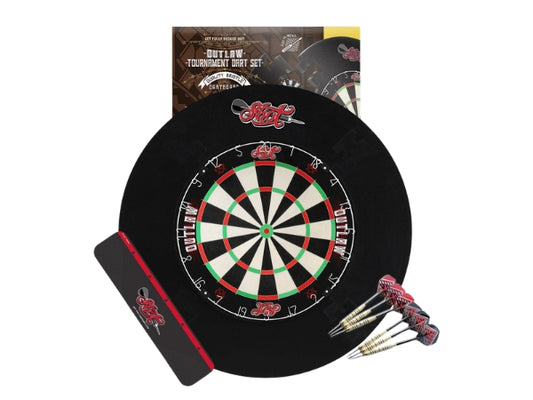 Shot Darts Outlaw Tournament Dartboard Set (Board, Surround, 6 Darts Pins & Throw-Line)