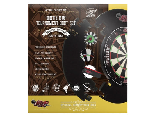 Shot Darts Outlaw Tournament Dartboard Set (Board, Surround, 6 Darts Pins & Throw-Line)