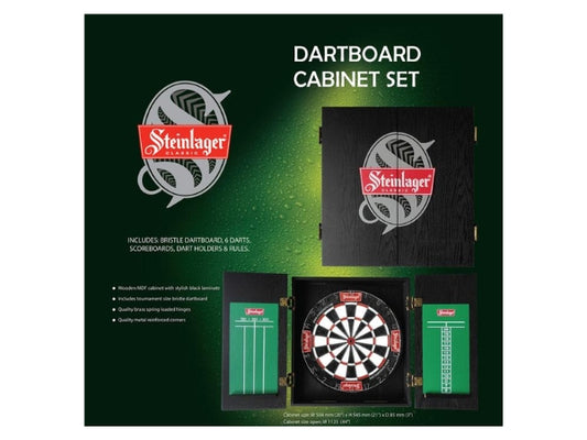 Shot Darts Steinlager Dartboard & Cabinet Set With 6 Darts