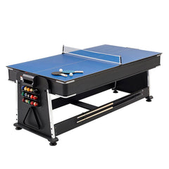 Victory 7 In 1 Game Tables 7ft Wooden Top Pool Table, Table Tennis, Air Hockey Table, Dining Table, Shuffle Board, Bowling & Curling 7ft Table