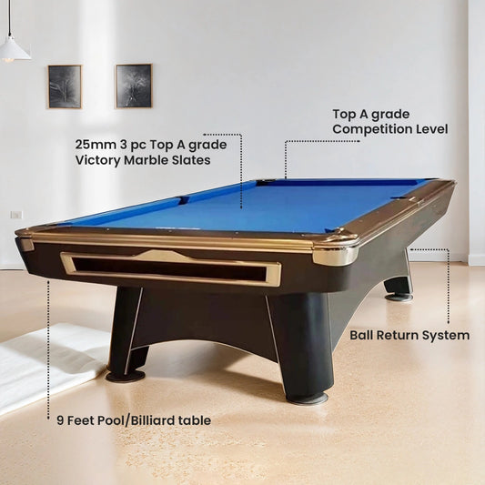 Victory Crown Dynasty 9ft Marble Top Pool Table Black Ball Return System | Billiard Table