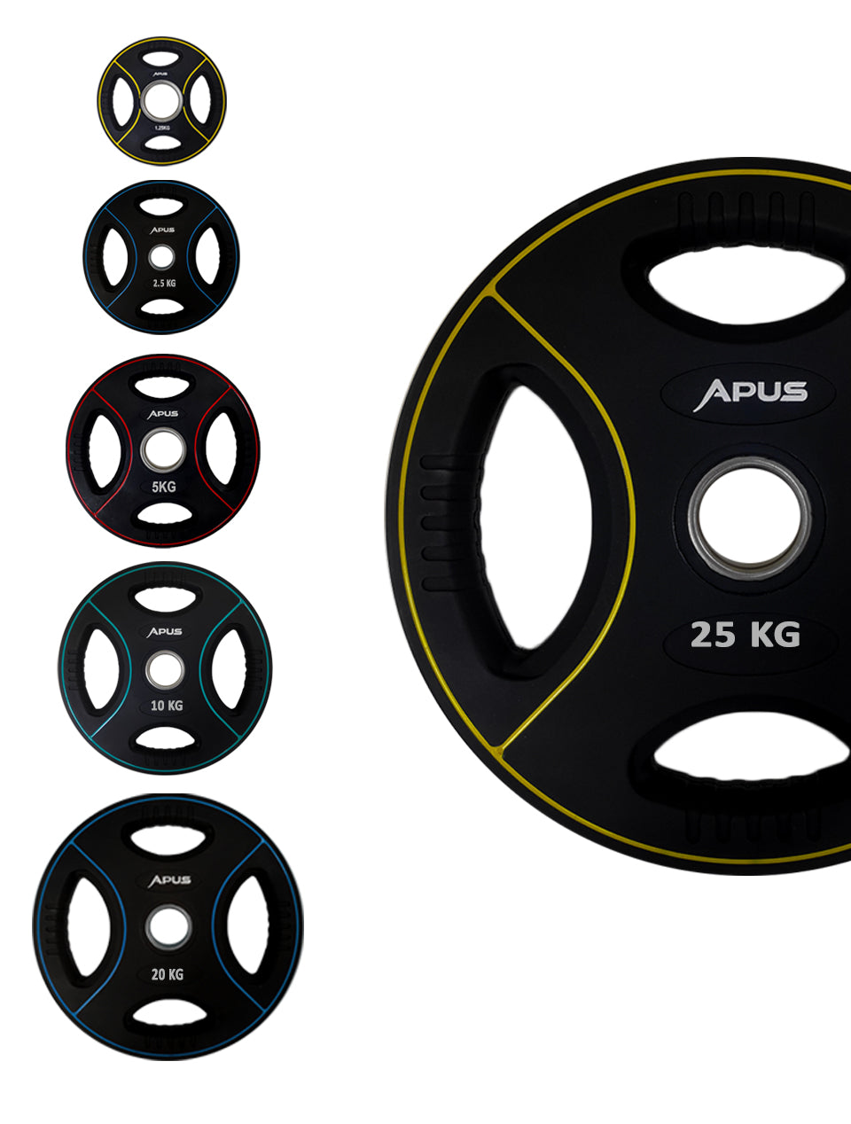 APUS Premium Olympic Rubber Weight Plates (1.25 to 25 KG) - With 3 years commercial warranty