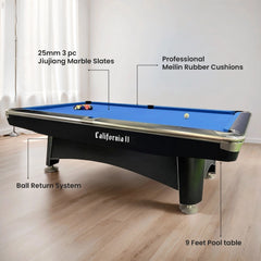 California II Pool Table 9 Feet Marble Top With Ball Return System Black Billiard Table