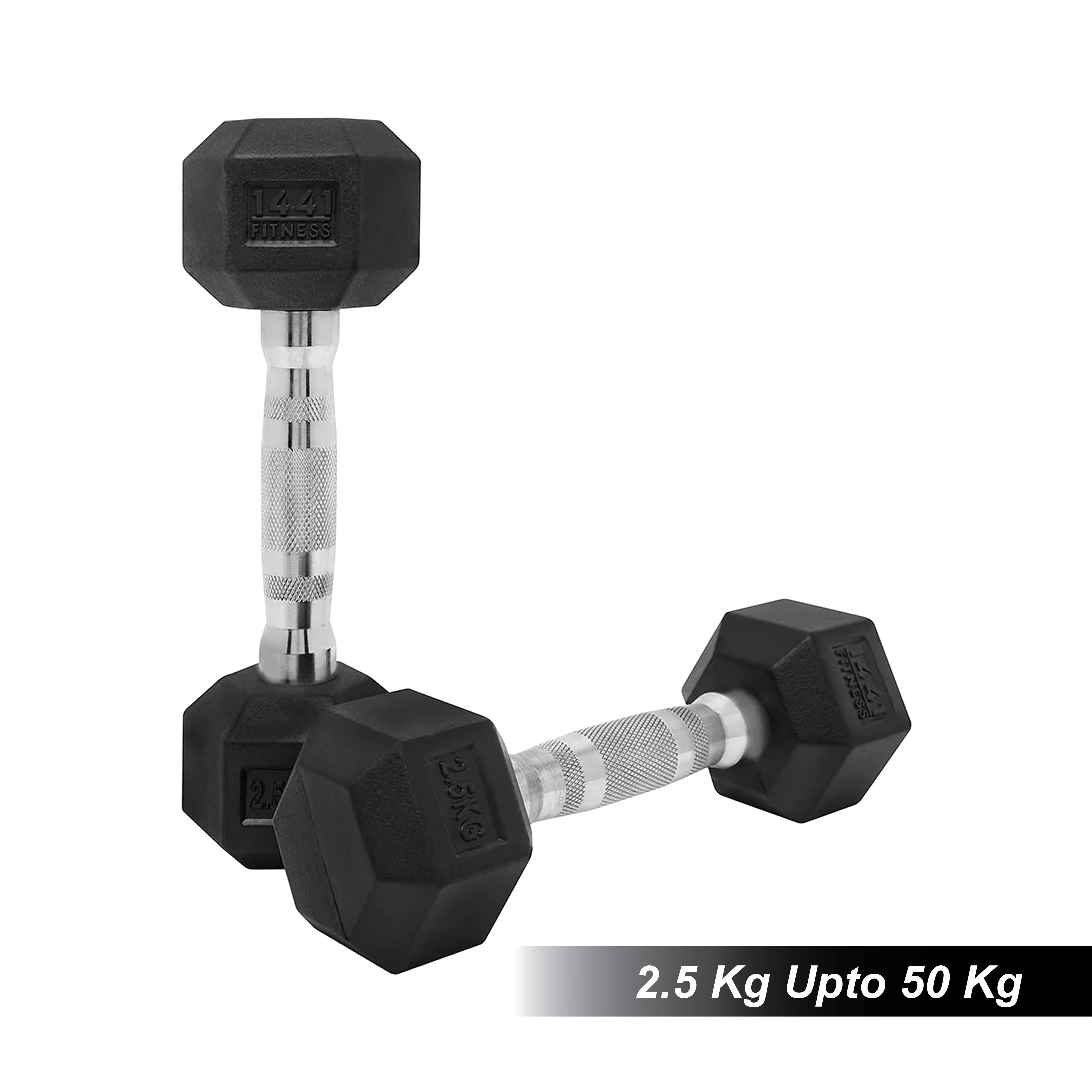 1441 Fitness Rubber Hex Dumbbells 2.5 - 50 kg Sold as Pairs