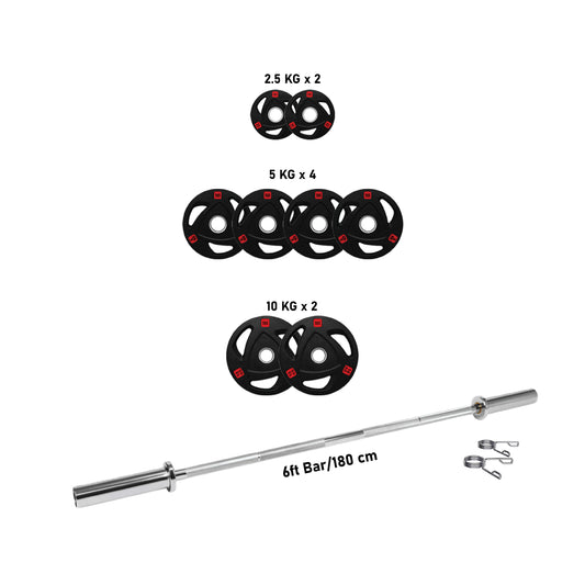  6 ft Olympic Bar with Tri Grip Black Olympic Plates Set