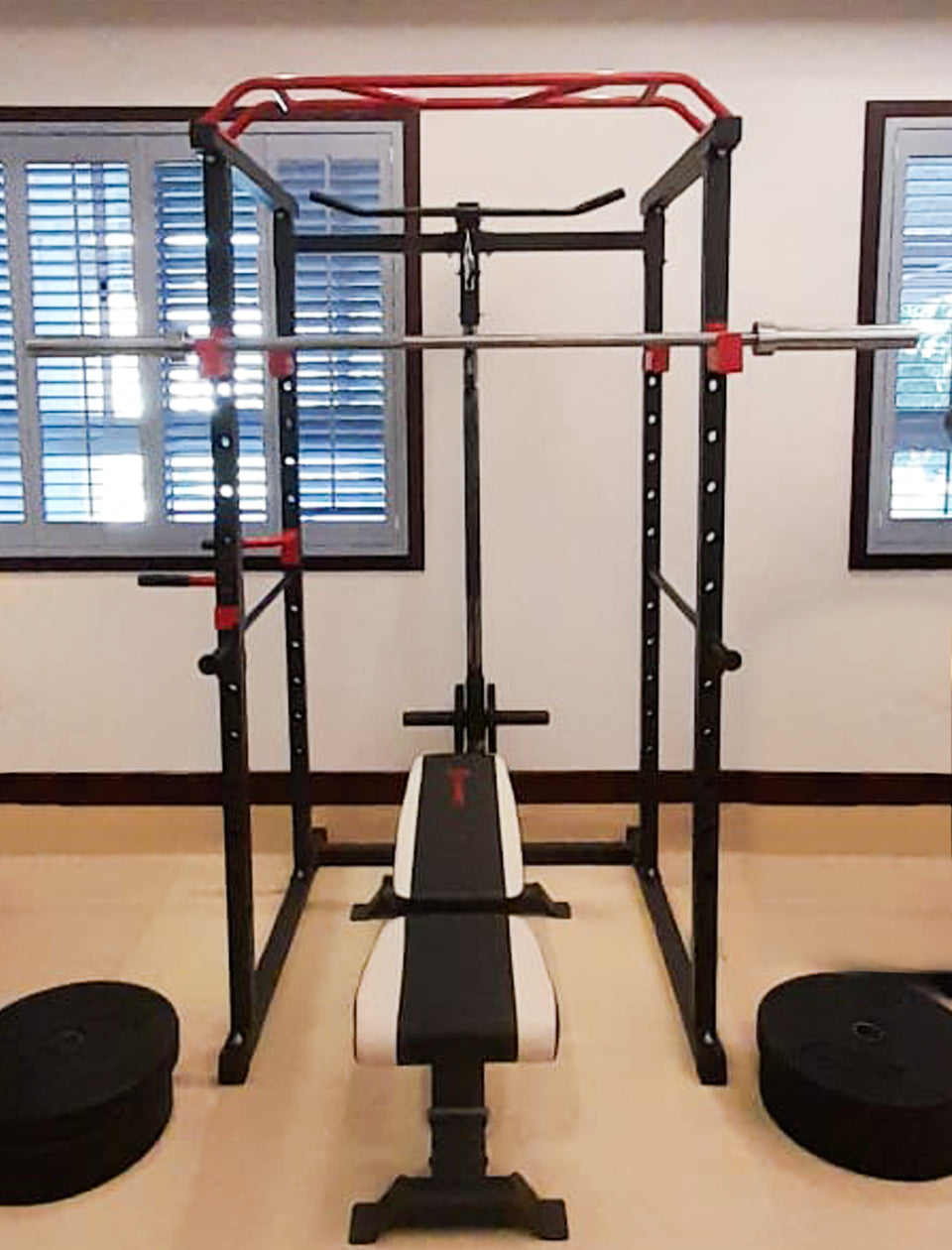 1441 Fitness Heavy Duty Squat Rack & Power Cage with Pull Up Bar and Lat Attachment J008 - Grey Color Frame