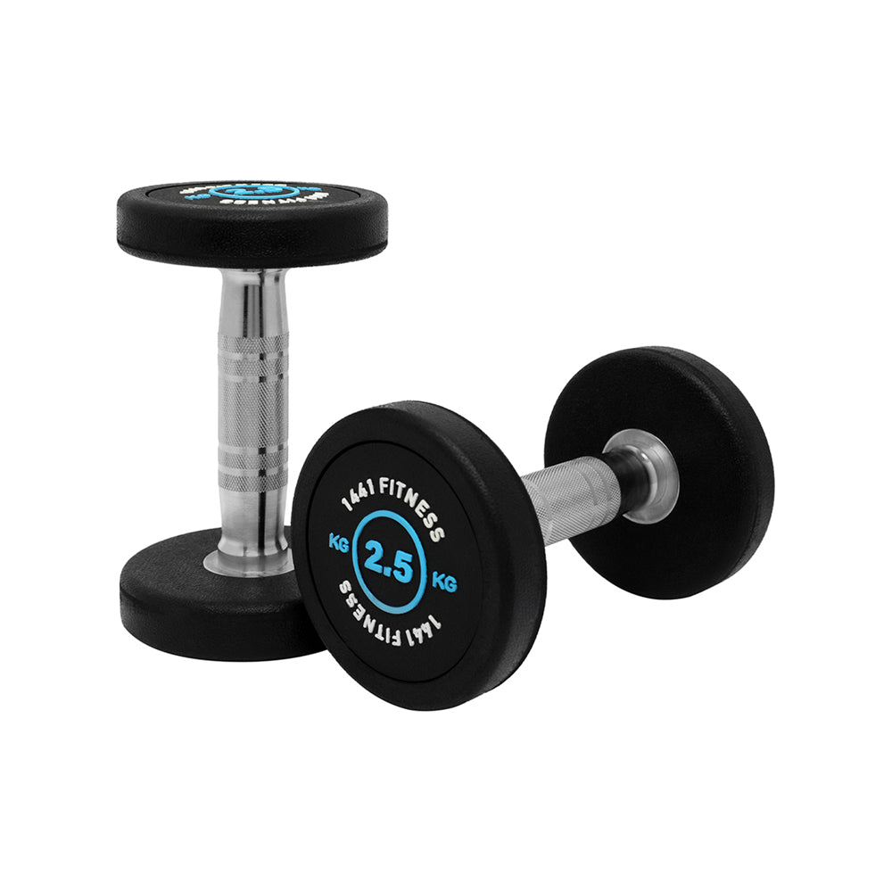 1441 Fitness Premium Rubber Round Dumbbells 2.5 to 50 kg - Blue (Sold as Pair)