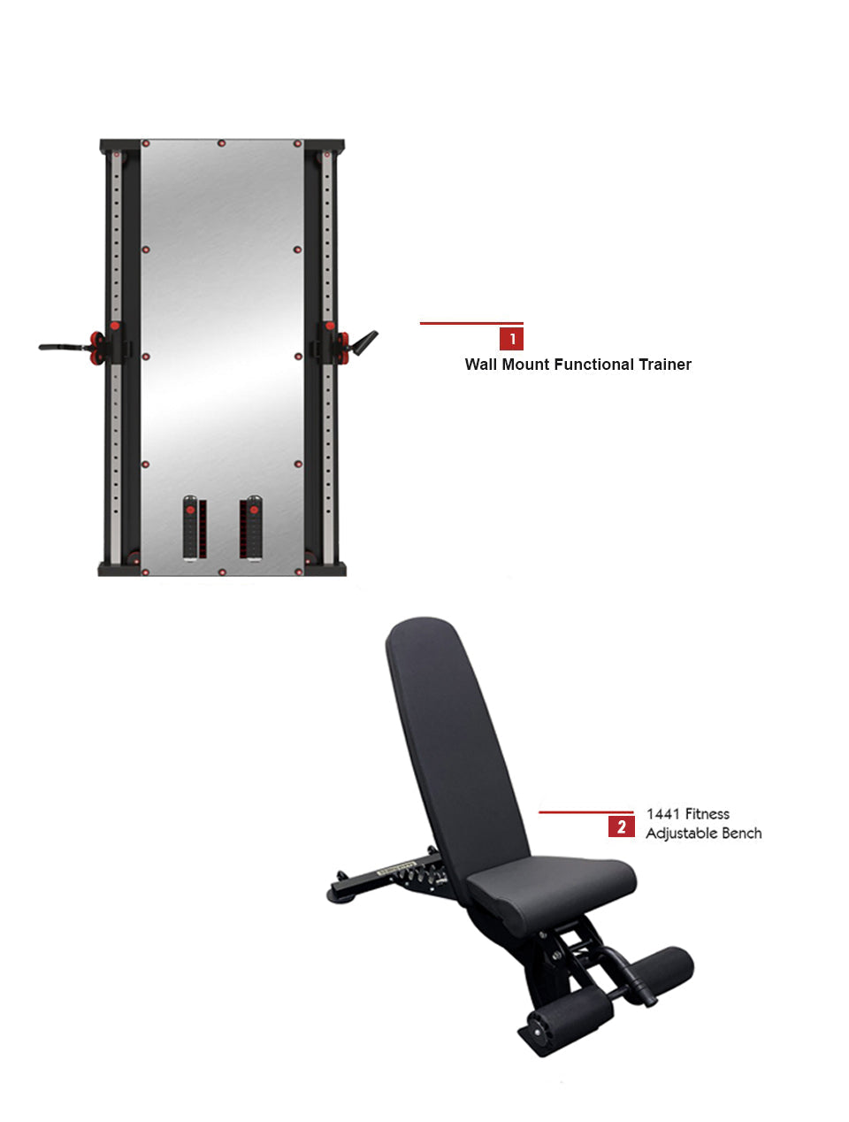 Combo Deal | 1441 Fitness Wall Mounted Mirror Functional Trainer - 41FGT980 + Adjustable Bench A8007