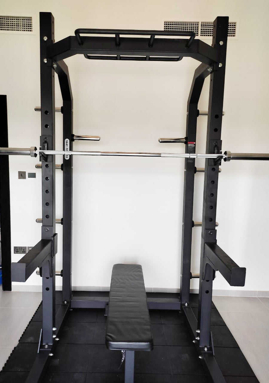 1441 Fitness Heavy Duty Semi Commercial Half Cage Squat Rack with Pull Up Bar J611
